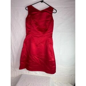 Handmade Red Satin Sleeveless V-Neck Cocktail Dress Drop Waist Party Dress